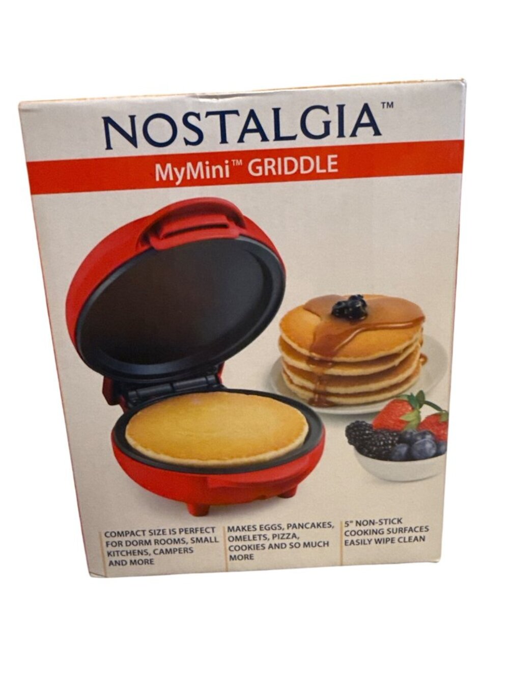 Nostalgia MyMini Personal Electric Griddle Red 5" Nonstick Compact Pancake Maker